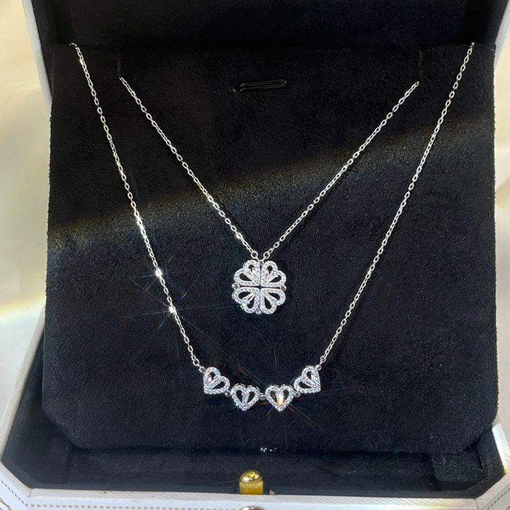 Collar en forma de corazón de cuatro hojas (caja de regalo rosa incluida)