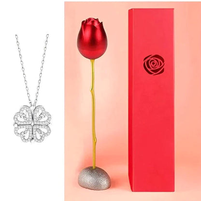 Colgante de doble corazón + Estuche con forma de Rosa de regalo - Moroveta